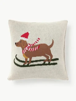 Westwing Collection Baumwoll-Kissenhülle Buddy mit winterlichem Motiv