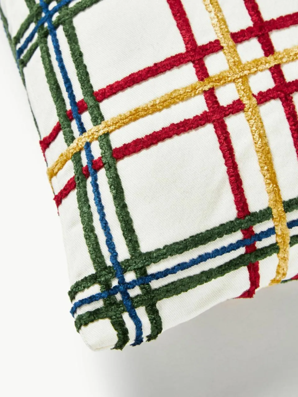 Westwing Collection Baumwoll-Kissenhülle Noja mit Chenille-Karomuster