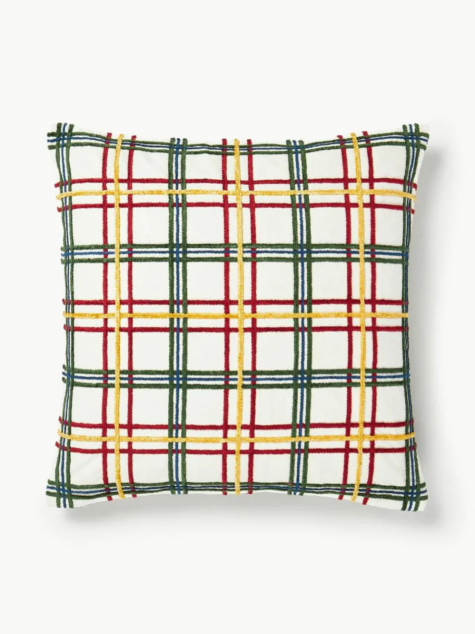 Westwing Collection Baumwoll-Kissenhülle Noja mit Chenille-Karomuster