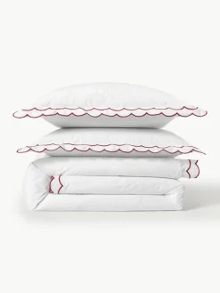 Westwing Collection Baumwollperkal-Bettdeckenbezug Atina mit gewelltem Stehsaum