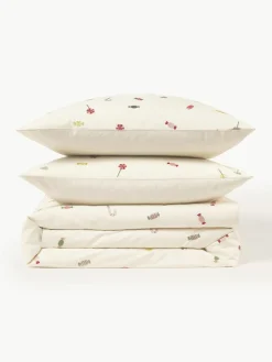 Westwing Collection Baumwollperkal-Bettdeckenbezug Lolly mit weihnachtlicher Bestickung