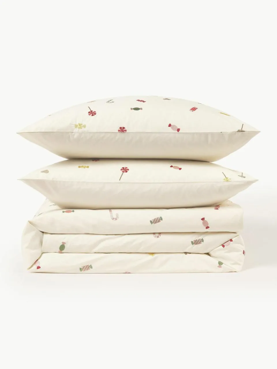 Westwing Collection Baumwollperkal-Bettdeckenbezug Lolly mit weihnachtlicher Bestickung