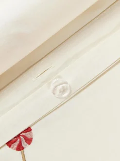 Westwing Collection Baumwollperkal-Bettdeckenbezug Lolly mit weihnachtlicher Bestickung
