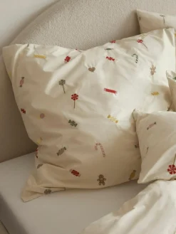 Westwing Collection Baumwollperkal-Bettdeckenbezug Lolly mit weihnachtlicher Bestickung