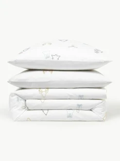 Westwing Collection Baumwollperkal-Bettdeckenbezug Elvien mit Weihnachtsstickerei