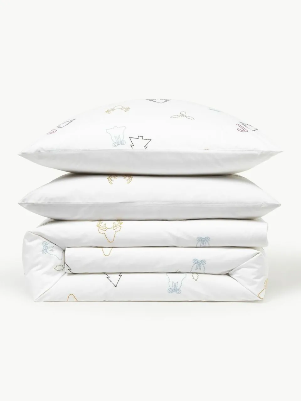 Westwing Collection Baumwollperkal-Bettdeckenbezug Elvien mit Weihnachtsstickerei