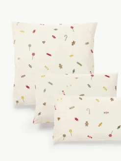 Westwing Collection Baumwollperkal-Kopfkissenbezug Lolly mit weihnachtlicher Bestickung