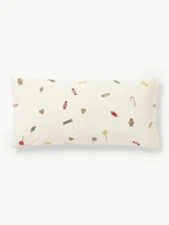 Westwing Collection Baumwollperkal-Kopfkissenbezug Lolly mit weihnachtlicher Bestickung
