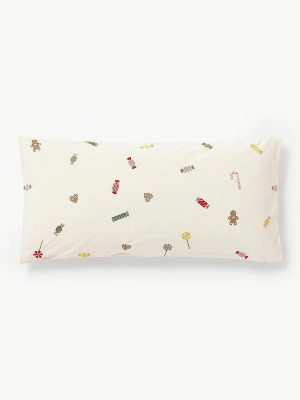 Westwing Collection Baumwollperkal-Kopfkissenbezug Lolly mit weihnachtlicher Bestickung