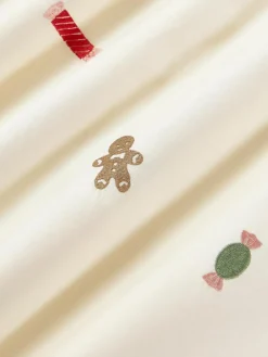 Westwing Collection Baumwollperkal-Kopfkissenbezug Lolly mit weihnachtlicher Bestickung