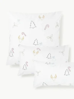 Westwing Collection Baumwollperkal-Kopfkissenbezug Elvien mit Weihnachtsstickerei