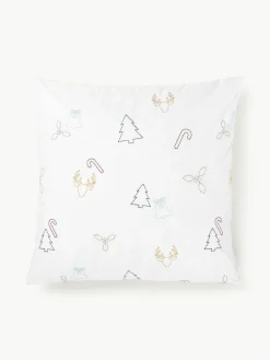 Westwing Collection Baumwollperkal-Kopfkissenbezug Elvien mit Weihnachtsstickerei