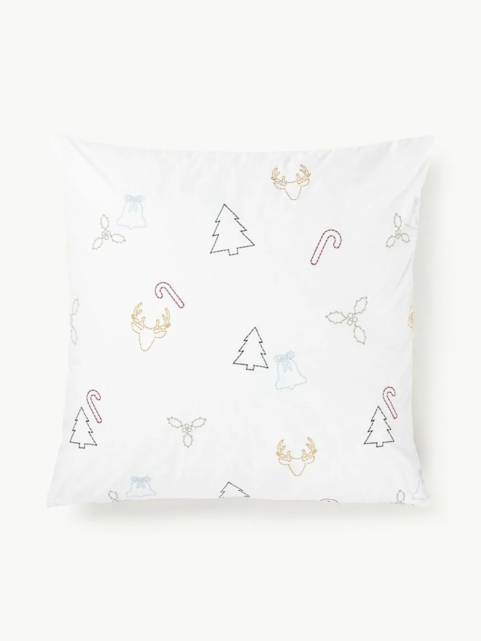 Westwing Collection Baumwollperkal-Kopfkissenbezug Elvien mit Weihnachtsstickerei