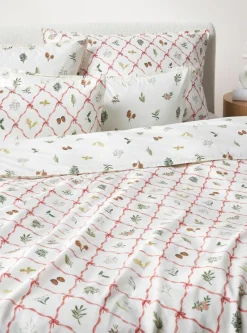 Westwing Collection Baumwollperkal-Wendebettdeckenbezug Twigs mit winterlichen Prints
