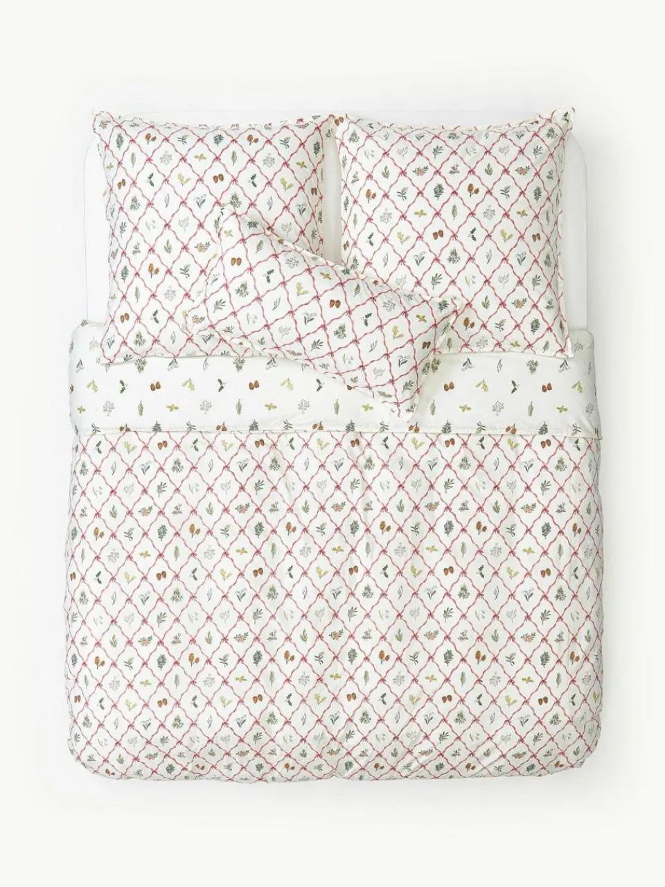 Westwing Collection Baumwollperkal-Wendebettdeckenbezug Twigs mit winterlichen Prints