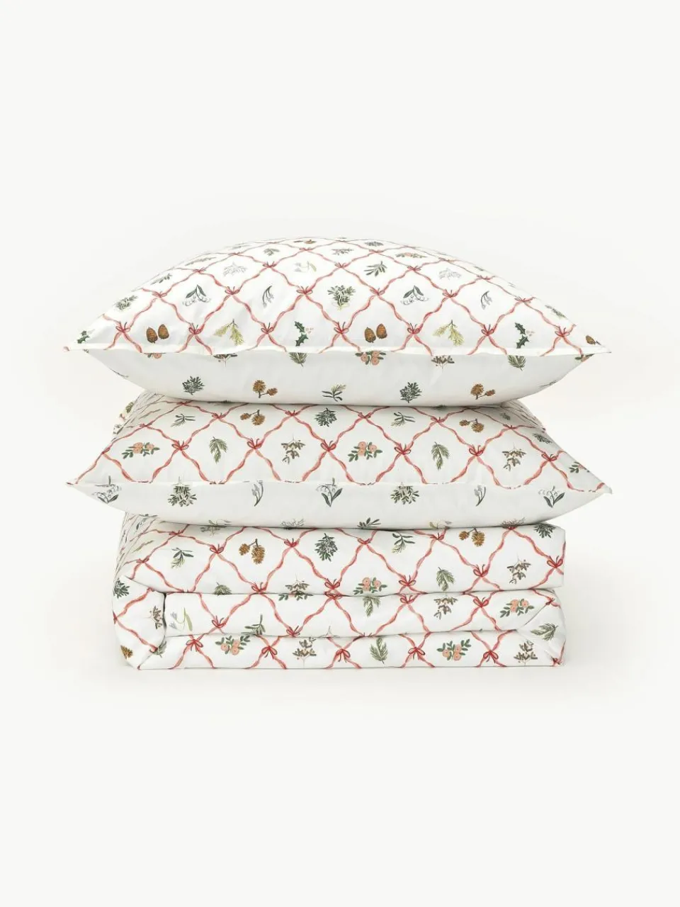 Westwing Collection Baumwollperkal-Wendebettdeckenbezug Twigs mit winterlichen Prints