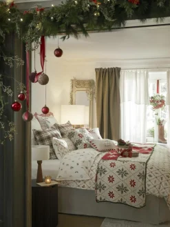 Westwing Collection Baumwollperkal-Wendebettdeckenbezug Twigs mit winterlichen Prints