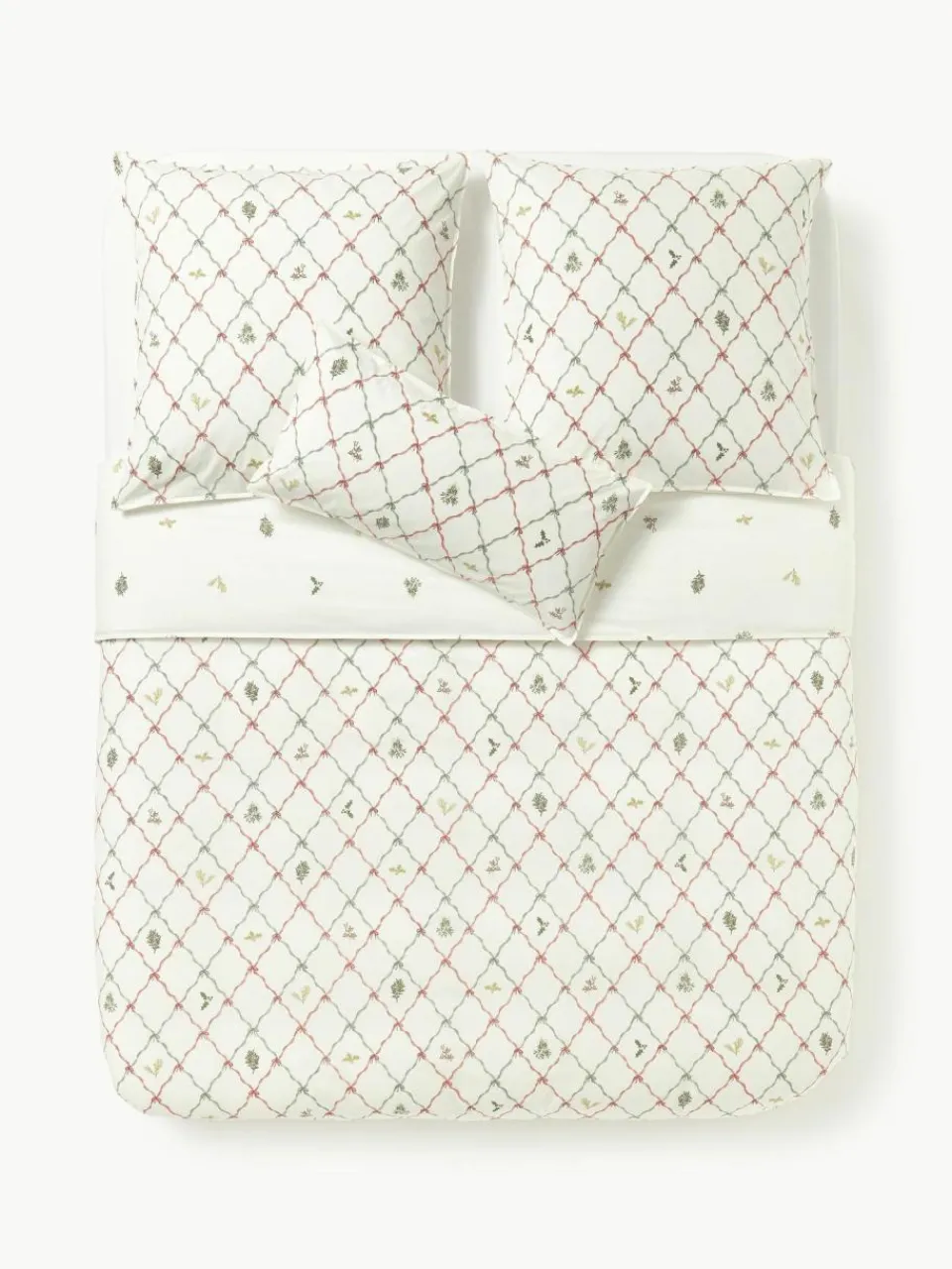 Westwing Collection Baumwollperkal-Wendebettdeckenbezug Twigs mit winterlichen Prints