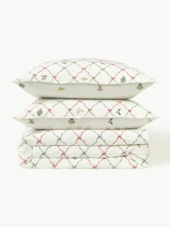 Westwing Collection Baumwollperkal-Wendebettdeckenbezug Twigs mit winterlichen Prints