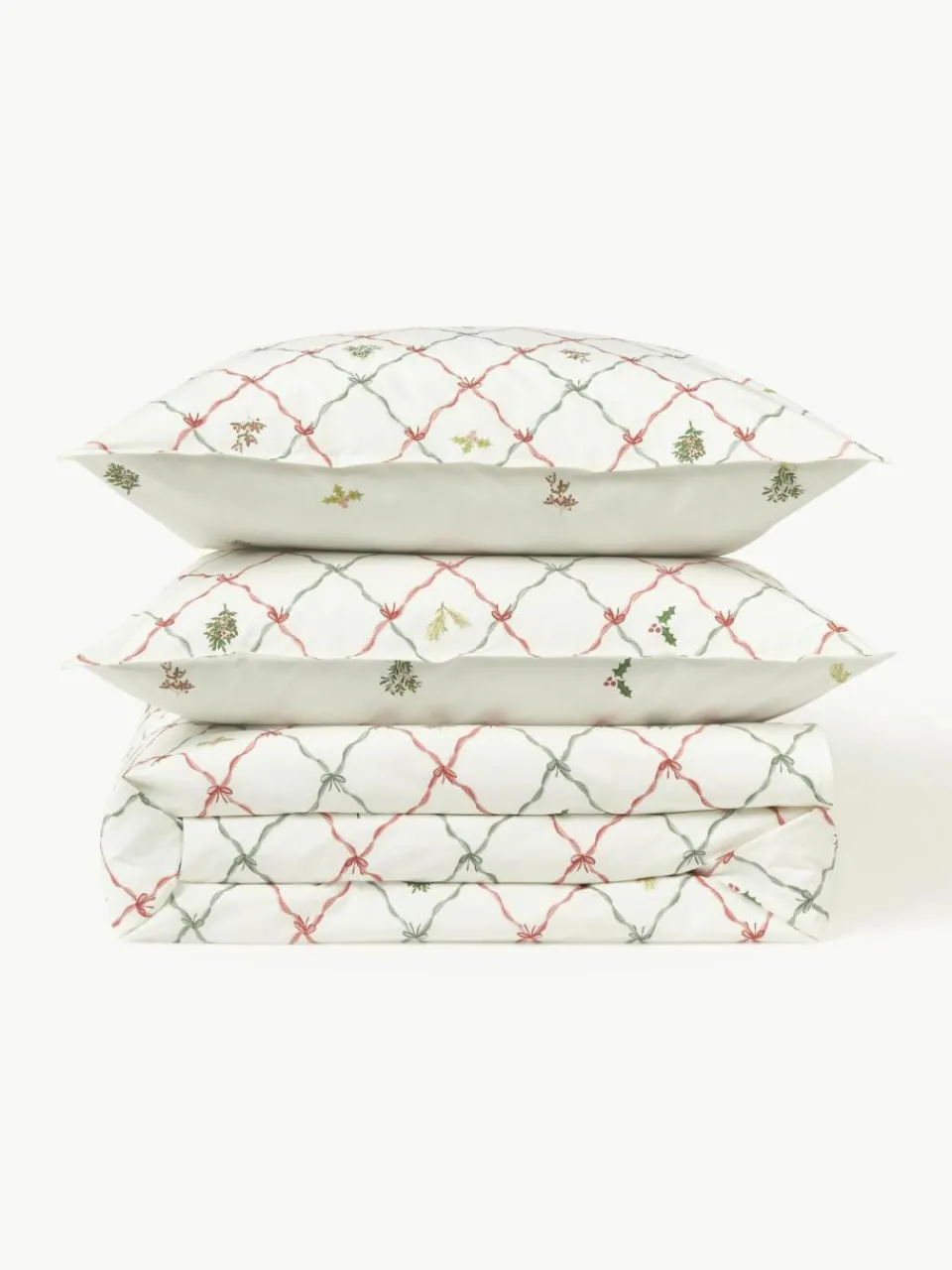 Westwing Collection Baumwollperkal-Wendebettdeckenbezug Twigs mit winterlichen Prints