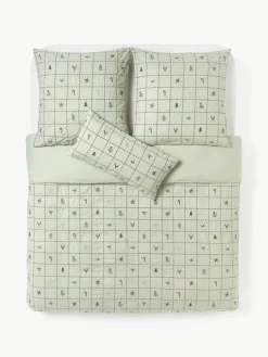 Westwing Collection Bestickter Baumwollperkal-Bettdeckenbezug Rudy mit Weihnachtsmotiven