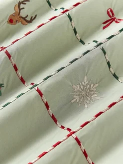 Westwing Collection Bestickter Baumwollperkal-Bettdeckenbezug Rudy mit Weihnachtsmotiven