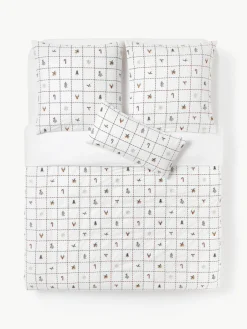 Westwing Collection Bestickter Baumwollperkal-Bettdeckenbezug Rudy mit Weihnachtsmotiven