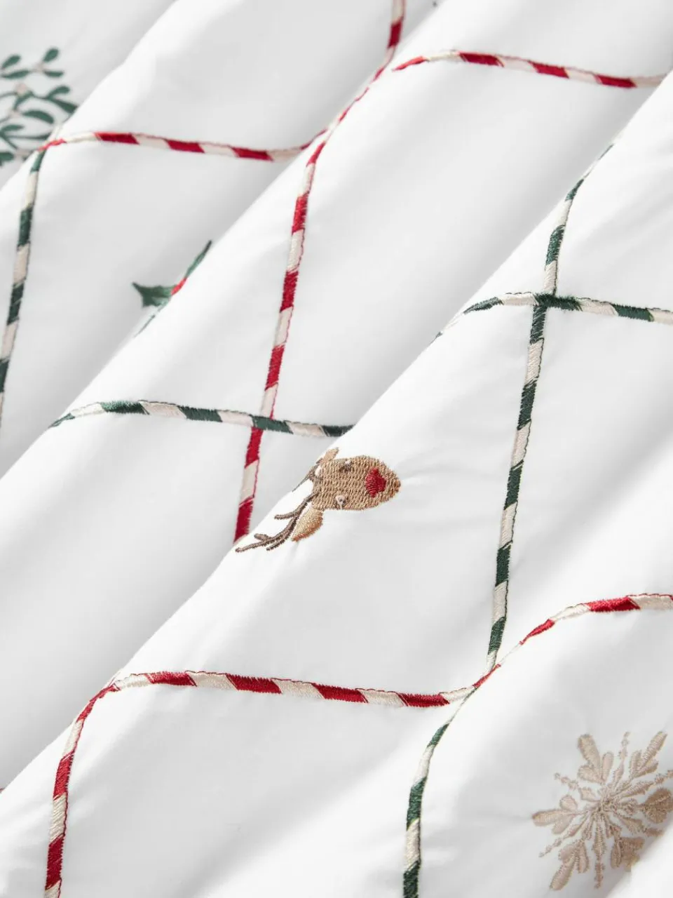 Westwing Collection Bestickter Baumwollperkal-Bettdeckenbezug Rudy mit Weihnachtsmotiven