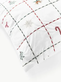 Westwing Collection Bestickter Baumwollperkal-Bettdeckenbezug Rudy mit Weihnachtsmotiven