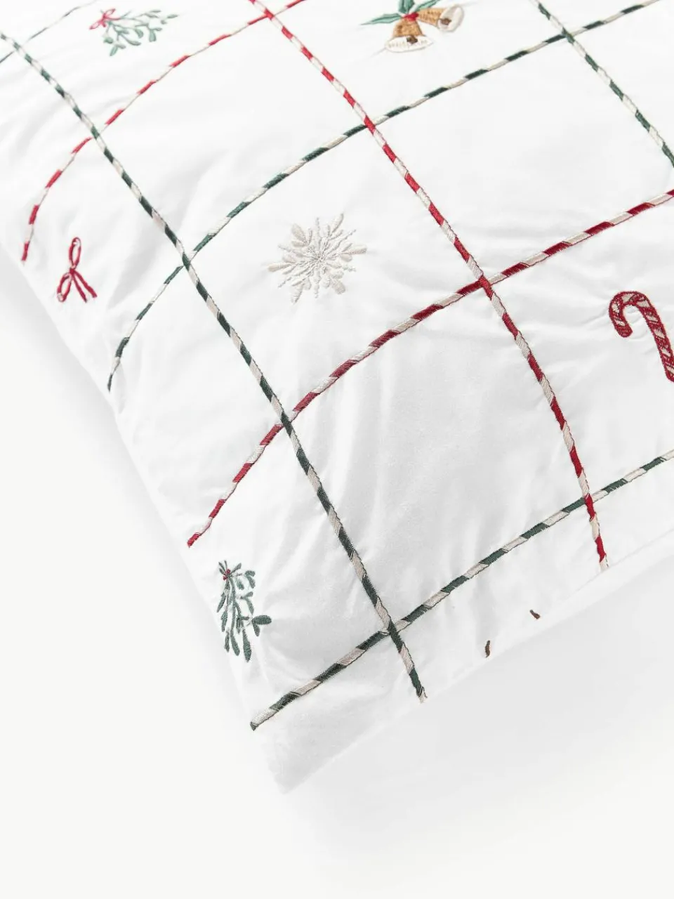 Westwing Collection Bestickter Baumwollperkal-Bettdeckenbezug Rudy mit Weihnachtsmotiven