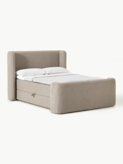 Westwing Collection Bouclé-Boxspringbett Perla mit Stauraum