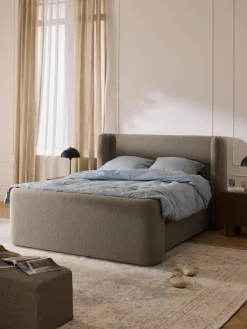Westwing Collection Bouclé-Boxspringbett Perla mit Stauraum