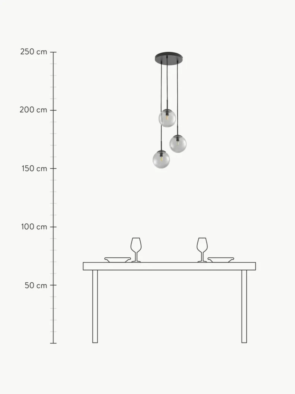 Westwing Collection Cluster-Pendelleuchte Edie aus Rauchglas