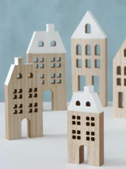 Westwing Deko-Häuser Towny aus Holz, 6 Stück