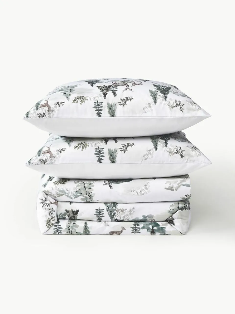 Westwing Collection Designer Baumwollperkal-Bettdeckenbezug Forest