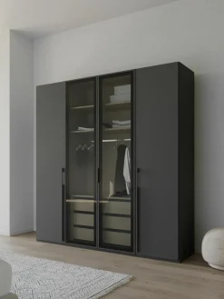Westwing Drehtürenschrank Skat Shine mit beleuchteten Glastüren