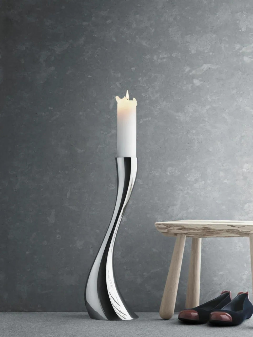 Georg Jensen Edelstahl-Kerzenhalter Cobra in organischer Form, H 50 cm