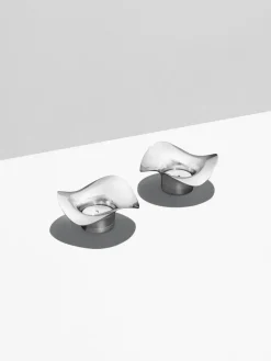 Georg Jensen Edelstahl-Teelichthalter Cobra in organischer Form, 2 Stück