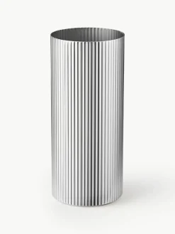 Georg Jensen Edelstahl-Vase Bernadotte mit Rillenstruktur, H 19 cm