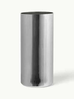 Georg Jensen Edelstahl-Vase Bernadotte mit Rillenstruktur, H 26 cm