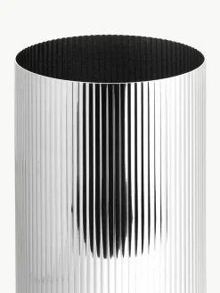 Georg Jensen Edelstahl-Vase Bernadotte mit Rillenstruktur, H 26 cm