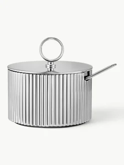 Georg Jensen Edelstahl-Zuckerdose Bernadotte mit Löffel
