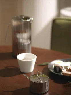 Georg Jensen Edelstahl-Zuckerdose Bernadotte mit Löffel