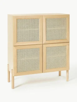Westwing Collection Eichenholz-Highboard Jolie mit Wiener Geflecht