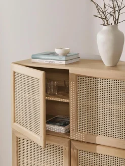 Westwing Collection Eichenholz-Highboard Jolie mit Wiener Geflecht