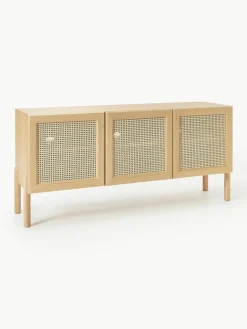 Westwing Collection Eichenholz-Sideboard Jolie mit Wiener Geflecht