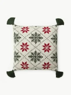 Westwing Collection Gestrickte Kissenhülle Starry mit Weihnachtsmotiv