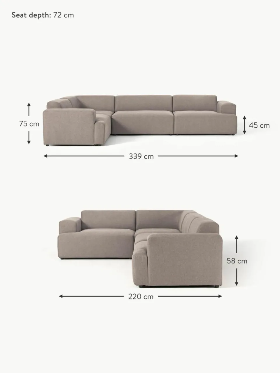 Westwing Collection Großes Ecksofa Melva (4-Sitzer)