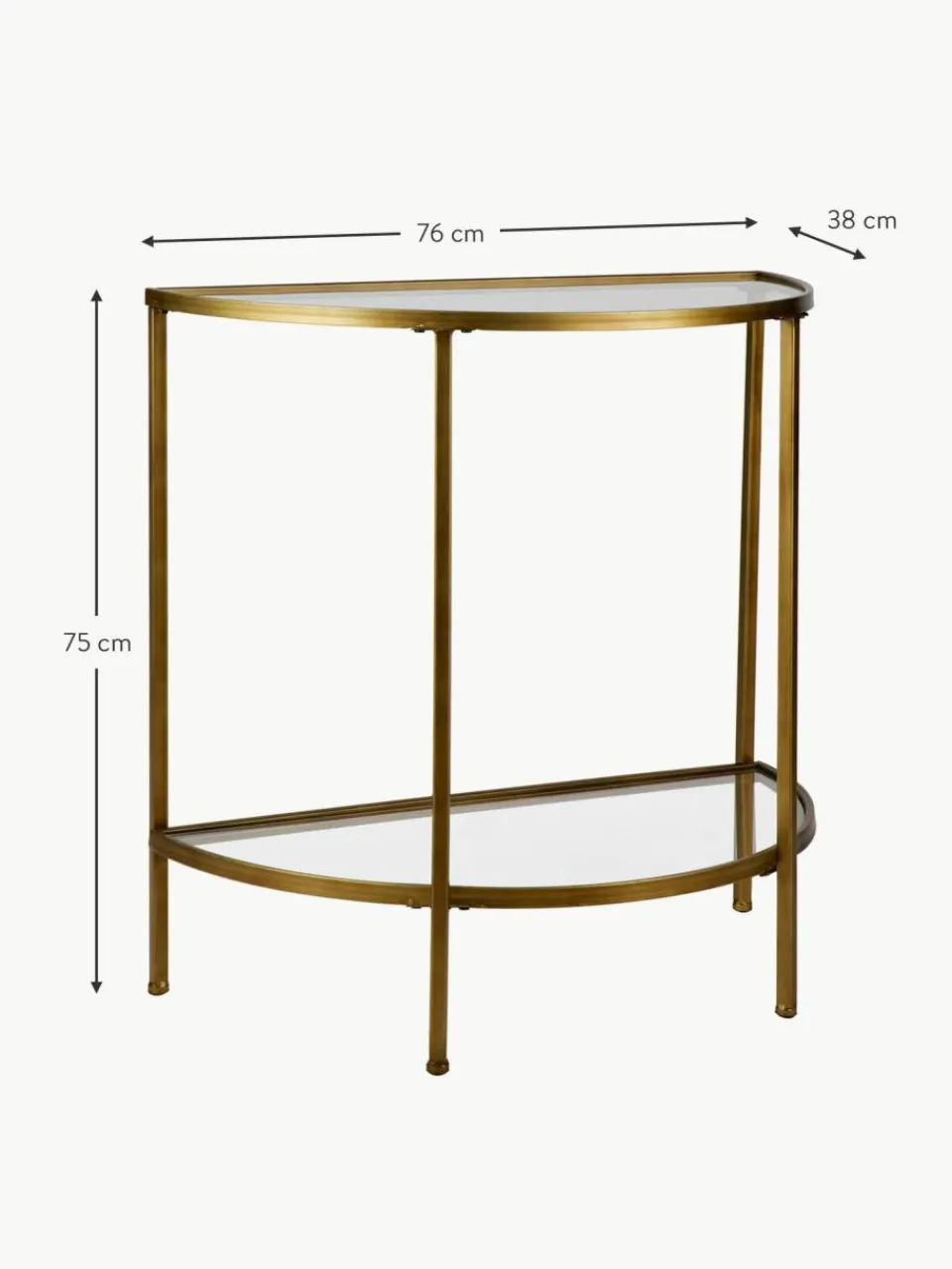 Westwing Halbrunde Glas-Konsole Goddess mit Antik-Finish
