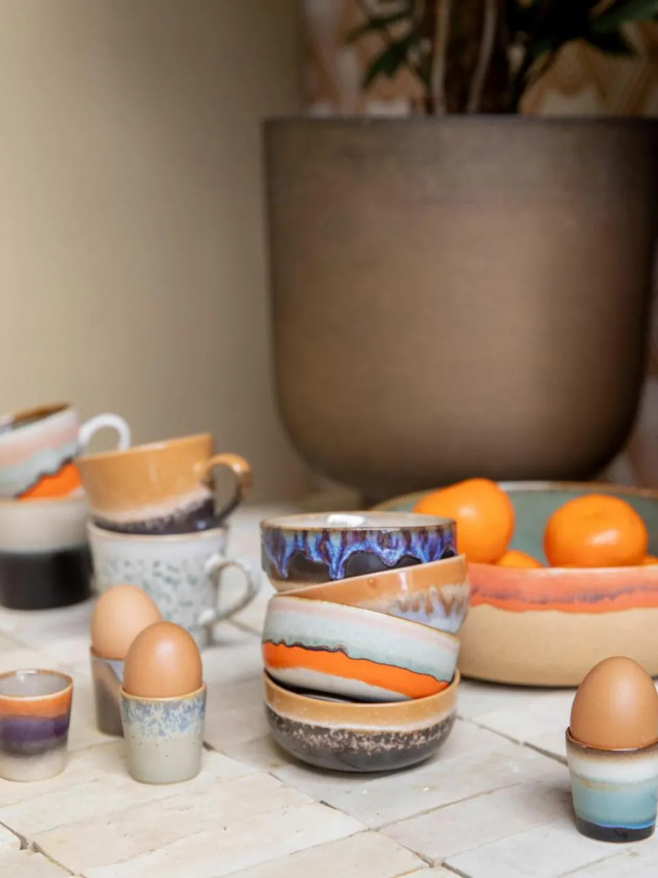 HKLIVING Handbemalte Dipschälchen 70's mit reaktiver Glasur, 4er-Set